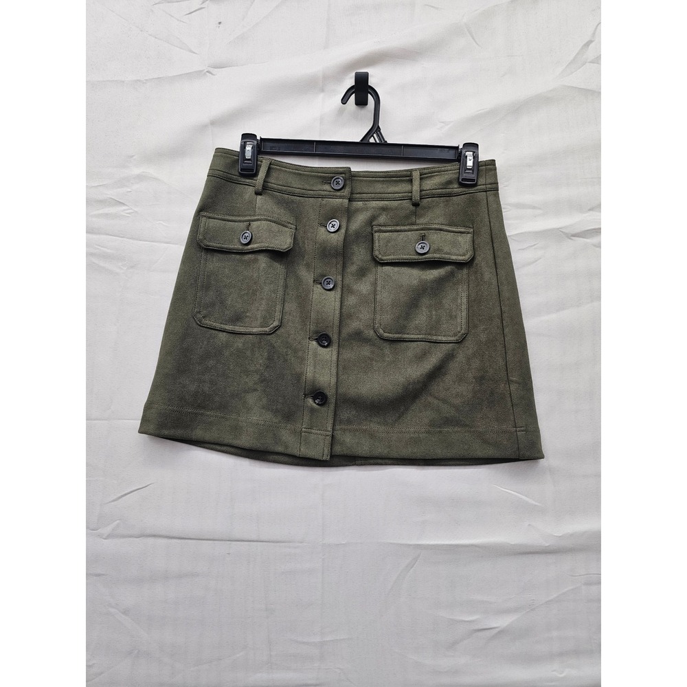 Universal Thread Olive Green Faux Suede Button Front Mini Skirt Size 10
